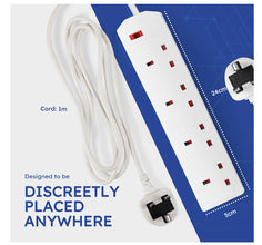 Best Electric Extension Lead - 4 Gang, 3 Pin Cable with UK Plug